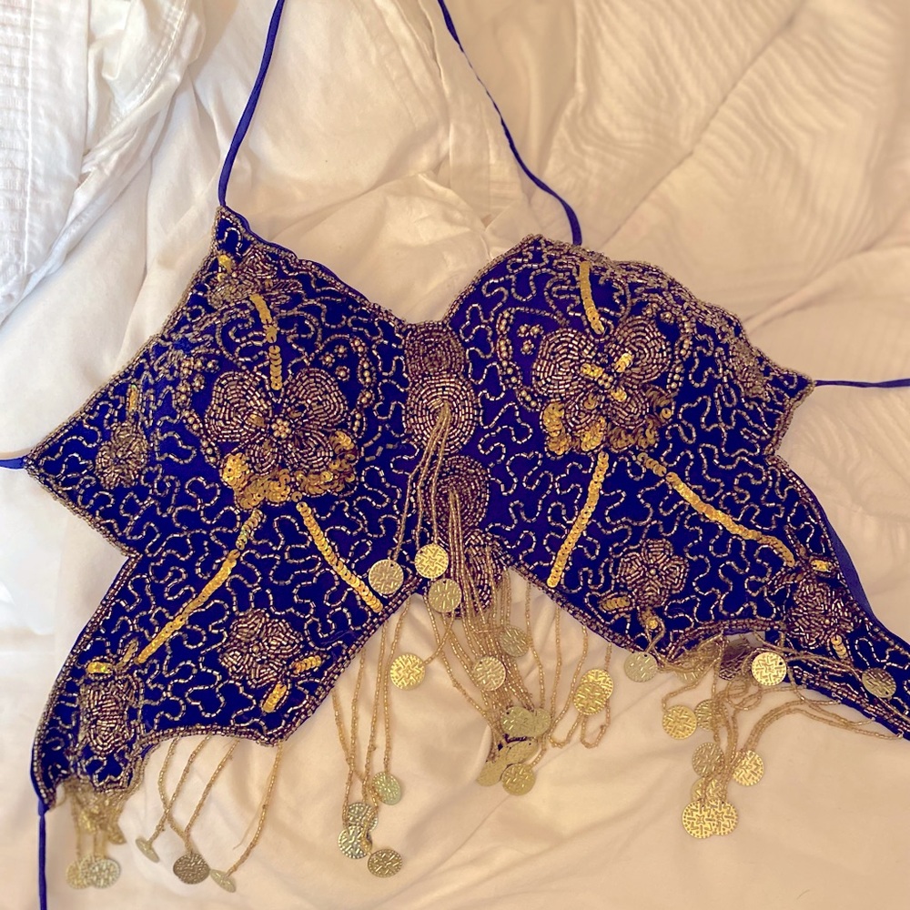 Beaded Purple and Gold Embellished Crop Top